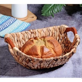 Resim Kosova Wicker Serisi Bezli Oval Ahşap Kulplu Hasır Ekmek Sepeti 