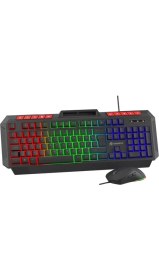 Resim Gamebooster Knight KM-11B Rainbow Aydınlatmalı Kablolu Oyuncu Klavye & Rgb Mouse Set - Siyah 