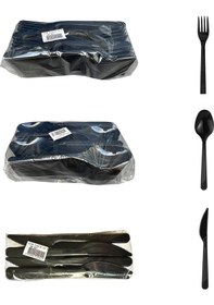 Resim Plastik Siyah Çatal Kaşık Bıçak Seti Takımı- 100 Ad. Çatal + 100 Ad. Bıçak + 100 Ad. Kaşık - 18 Cm. Siyah 
