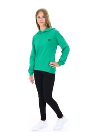 Resim Toontoy Kids Toontoy Kız Çocuk 2'li Takım Baskılı Kapüşonlu Düşük Omuz Sweatshirt & Basic Düz Tayt Çimen Yeşili 