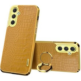 Resim Uyumlu Samsung Galaxy S24 Fe Kılıf Parmak Yüzük Kickstand Tpu + Deri 6d Galvanik Telefon Kapağı 