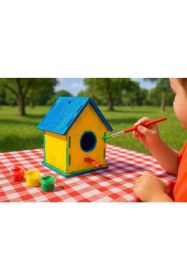 Resim Bir Reklam Boyanabilir Ahşap Kuş Evi - 10X10X13 cm | 3 mm Ham Mdf (Demonte) 