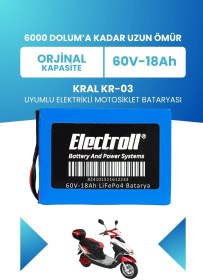 Resim Kral KR-03 Batarya (Standart Kapasite) LiFePO4 60V 18Ah Elektrikli Motosiklet Bataryası 