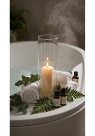 Resim Mekanınızın Yıldızı: 10x40 Cm El İşçiliği Premium Silindir Cam Vazo - Mumluk Beyaz 