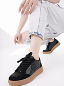 Resim Muggo Bonnie Kadın Kalın Taban Taşlı Leopar Desenli Bağcıklı Günlük Sneaker Spor Ayakkabı 