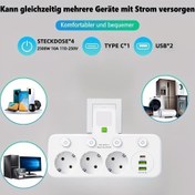 Resim Duvara monte edilebilen güç şeridi/güç prizi/güç şeridi, bağımsız anahtar, 3 AC çıkışları, 2 USB-A portu, 1 USB-C portu, Avrupa fişi, 110-250V, Yatak odası, mutfak, oturma odası ve ofis için uygun, canlı akım çıkışı, çoklu tap prizi Kore tipi, C tipi priz 