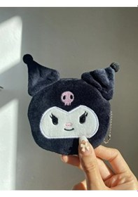 Resim Kuromi Siyah Peluş Anahtarlık Bozuk Para Cüzdanı 