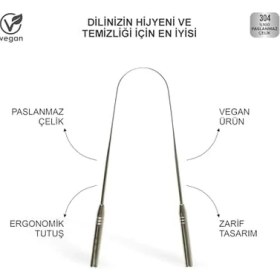 Resim Çelik Dil Kazıyıcı -%100 Paslanmaz Çelikten Üretilmiş Dil Temizleyici, Nefesinizi Tazelemeye ve Yemek Artıklarını Gidermeye Yardımcı 