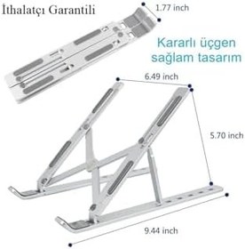 Resim Teknosepetim Katlanır Alüminyum Notebook Standı Ayarlı Laptop Metal Yükseltici Tutucu, Gümüş 