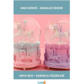 Resim Atlı Karınca Figürlü Orta Boy Kar Küresi Dekoratif Ürün 1 Adet 