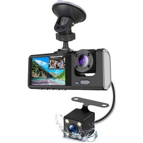 Resim Üç Kameralı Araç Sürücü Kaydedici: Ön+arka+iç, 1080p/720p/480p, Sürekli Kayıt, Hareket Algılama, İç Kamera Gece Görüşü Işıklı 