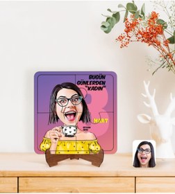 Resim Bk Gift Kişiye Özel Kadınlar Günü Karikatürlü Ahşap Standlı Puzzle Çerçeve-3 