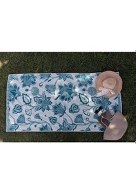 Resim Kadife Tropik Desenli 90x180 Cm Outlet Plaj Havlusu Baveno Turkuaz 