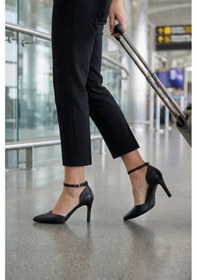 Resim Erkan Saçmacı Sindy Siyah Vegan Bantlı İnce Topuklu Stiletto Ayakkabı 