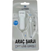 Resim Veltex Atlas - 3.4 A Çift Girişli ( Micro ) Kablolu Araç Şarj Aleti VTX-032 