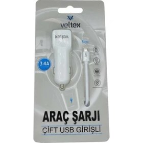 Resim Veltex Atlas - 3.4 A Çift Girişli ( Micro ) Kablolu Araç Şarj Aleti VTX-032 