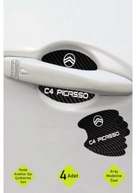 Resim Citroen C4 Picasso İç Kapı Çukuru Çizik Önleyici Karbon Desenli Özel Koruma Folyo Seti C4 Picasso Yazılı 4 Adet 
