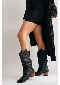 Resim Lise-britt Siyah Körüklü Nakışlı Western Bot 001 