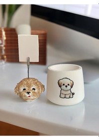 Resim Sevimli Poodle Köpek Temalı Kalemlik Saksı Ve Not Tutucu Seti Renkli 