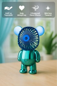 Resim BEYZANA Şık Ayıcık Tasarım Mini El Masa Fan Vantilatör Turbo Üfleme 3 Kademe Taşınabilir Fan Vantilatör 
