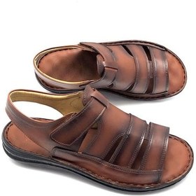Resim Tam Ortopedik Hakiki Deri Taba Masajlı Erkek Sandalet Taba 