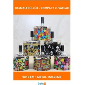 Resim Metal Renkli Basmalı Yuvarlak Küllük Dekoratif Ve Fonksiyonel 