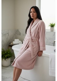 Resim % 100 Pamuklu Laodikeia Şalyaka Bornoz Kadın Erkek Unisex Pembe 