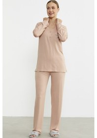 Resim Sementa Yarım Düğmeli Cep Detaylı Pijama Takım - Somon Somon 