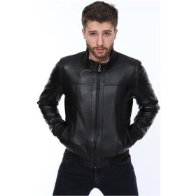 Resim Deriwork Hakiki Kuzu Derisi Beli Lastikli Erkek Deri Ceket Siyah Siyah 