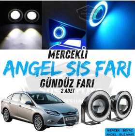Resim Ford Focus 3 2011-2014 Uyumlu Mercekli Angel Sis Farı Metal 76 Mm Buz Mavi Halkalı Gündüz Farı Angel Eyes 2 Adet 