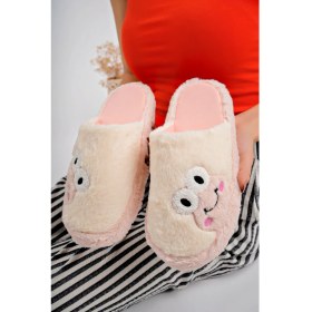 Resim Yeni Sezon Kadın Ev Terliği Peluş Terlik Çeyiz ve Bohça Terliği Ses Yapmaz Kalın Taban Kurbağa Fiğürlü 