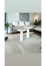 Resim Wood Wooden Ahşap 2 Li Set Fitilli Mantar Beyaz Yan Sehpa Modern Fiskos / Çiçeklik Beyaz 