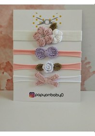 Resim Papyonbebek0 4'lü Set Örgü Motifli Saç Bandı - Çok Renkli - Organik & El Yapımı Çok Renkli 