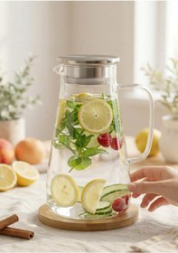 Resim Dtox Süzgeç Metal Kapaklı Borosilikat Cam Sürahi 1.7 Litre 
