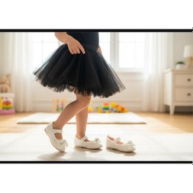 Resim Gala Önü Fiyonklu Kadife Çocuk Babet Krem 