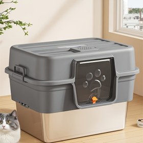 Resim Geniş Paslanmaz Çelik & PE Kapaklı Kedi Tuvaleti, Yüksek Bariyer Tasarımı ve Kokuya Karşı Dayanıklı Sistem - 15 cm Yükseklik, Dökülmeye Karşı Koruyucu Kolay Temizlenebilir Tepsili, Çoklu Kedili Evler ve Büyük Irklar İçin Modern ve Dayanıklı Kedi Tuvaleti, Düşük Bakım Gerektiren Evcil Hayvan Atık Yönetimi 