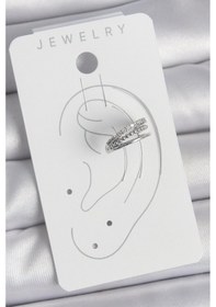 Resim Pirinç Gümüş Renk Zirkon Taşlı 3'lü Sıralı Model Kadın Kıkırdak Küpe - Tj-bkp10555 Çok Renkli 