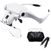 Resim Leezsing 9892b2 Led Işık Ve Kafa Bandı Elleriyle Okuma İçin Büyüteç Baş Büyüteci 5 Mercekli 1.0x 1.5x 2.0x 2.5x 3.5x 