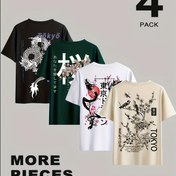 Resim 4 Adet Erkek Günlük Kısa Kollu Tişörtler - Tokyo Ejderha Grafik Baskı, Nefes Alabilen Polyester, Yuvarlak Yaka, Makinede Yıkanabilir, Yazlık Dış Giyim, 4 Benzersiz Tasarım (Siyah/Yeşil/Beyaz/Bej), Rahat Giysi, Modern Japon Stili, Şeffaf Olmayan Kumaş 