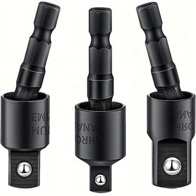 Resim 3'lü ASDTODW Çelik Güç Matkabı Soket Adaptör Seti, 360° Dönebilen Altıgen Saplı Darbe Sürücü Soket Adaptörleri, Kare Başlı Stil, Kırılmaya Dayanıklı, 1/4", 3/8", 1/2" için Montaj Gerektirmez 