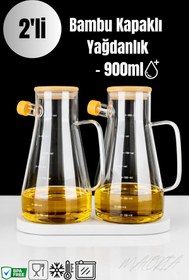 Resim Maloria Bambu Kapaklı Vakumlu Borosilikat Yağdanlık Seti 