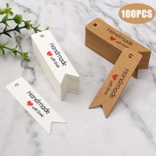 Resim 100 adet Kraft Kağıt Hediye Etiketleri - 'Sevgiyle Yapılmıştır' Baskılı Etiketler Parti Hediyeleri, El Sanatları ve Tatil Hediyeleri için 
