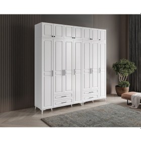 Resim Gözde 7 Kapaklı Yüklüklü Komple Mdf Beyaz Gardırop 