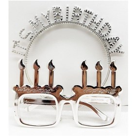 Resim İt's My Birthday Yazılı Taç Ve Mum Şekilli Gözlük Seti Gümüş Renk 