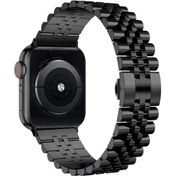 Resim Forzacase Apple Watch 7 45mm İle Uyumlu Rolex Tasarım Metal Kordon Kayış - Fc878 Siyah 