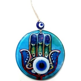 Resim Füzyon Cam Fatma Ana Bereket Eli Desenli Nazar Boncuklu Duvar Süsü 