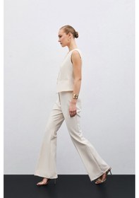Resim Sateen İspanyol Paça Pantolon - Bej-135705 Bej 