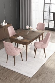 Resim Canisa Roy Serisi 80x132 Mdf Barok Ahşap Desen Masa Takımı Ve 4 Pembe Sandalye 