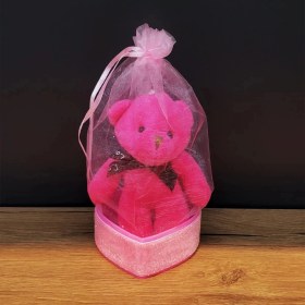 Resim Hediyelik Pembe Tül Kese ve Ayıcık 