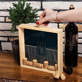 Resim Ahşap Şarap Mantarı Koleksiyon Kutusu 